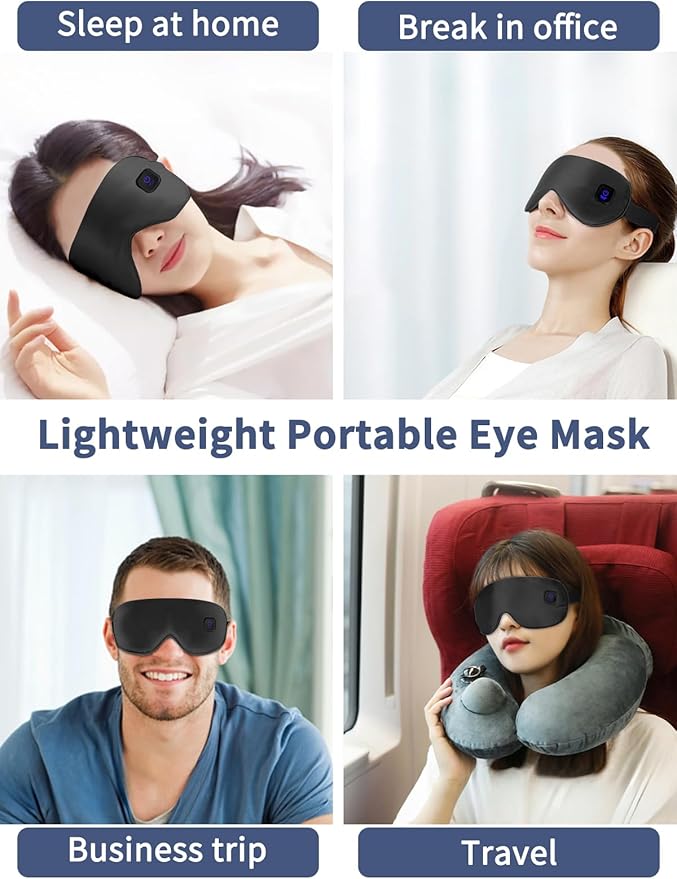 Upgraded 3 Temperature Modes Silk Heated Eye Mask Cordless,Rechargeable Warm Eye Heating Pad No Pressure for Dry Eyes, Sleep Eye Mask Christmas Gift for Men Women (Black)