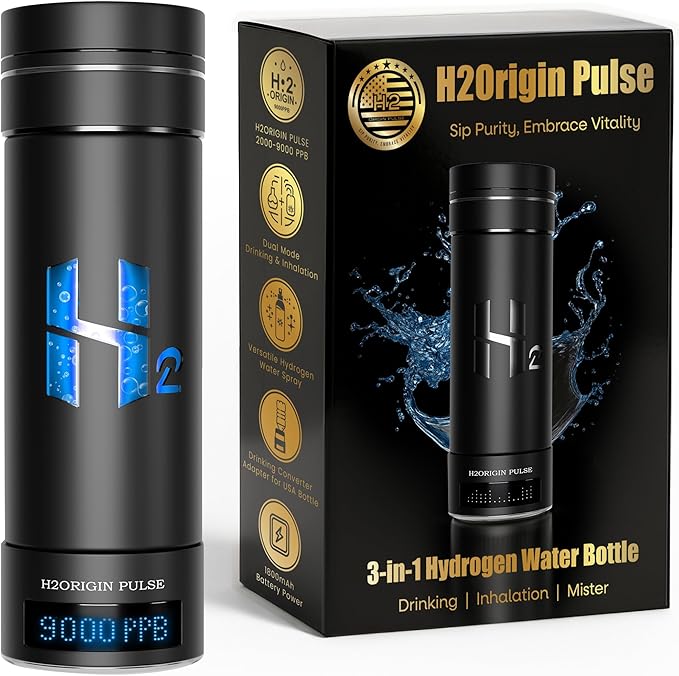 Hydrogen Water Bottle Generator, Up to 9000 PPB Hydrogen Bottle Water Ionizer with SPE/PEM Technology, 3-in-1 Portable Universal Adapter and Refreshing Mist Spray