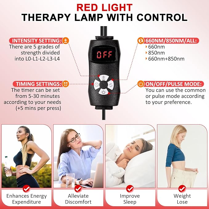 Red Light Therapy Lamp, Infrared Light Therapy Device with Stand, 660nm Red and 850nm Near Infrared Red Light Therapy for Body and Face Pain Relief Skin Care(Dual Lamps)