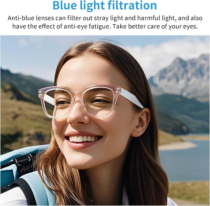 Smart Glasses for Women, AI Translation Bluetooth Glasses, Real-Time Translator, Open Ear Blue Light Filtering Lenses, Supports 165+ Languages, language translator for Traveling Learning(Clear)
