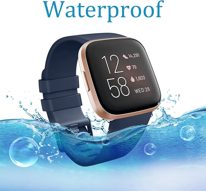 Mugust Sport Bands Compatible with Fitbit Versa 2, Classic Soft Silicone Replacement Wristbands Straps for Fitbit Versa Smart Watch Women Men (Small,Abyss Blue)