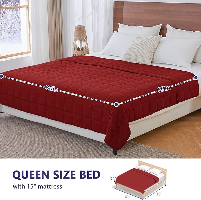 yescool King Size Weighted Blanket for Adults (25 lbs, 80” x 87”, Red) Cooling Heavy Blanket for Sleeping Perfect for 240-260 lbs, Breathable Blanket for Adults & Couple All Season, Machine Washable