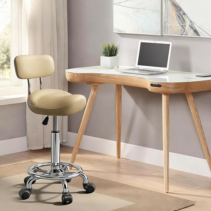 Saddle Stool with Ring Pedal and Back, Adjustable Hydraulic Rolling Chair with Wheels for Medical, Massage, Salon, Spa, Kitchen, and Drafting Use