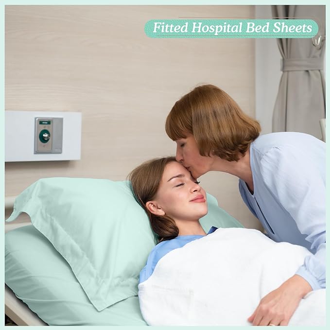Moukeren Hospital Bed Sheets Set Deep Pocket Fitted Sheet 36 with Elastic All Around Easy Care Knitted Jersey for Home/Nursing Home