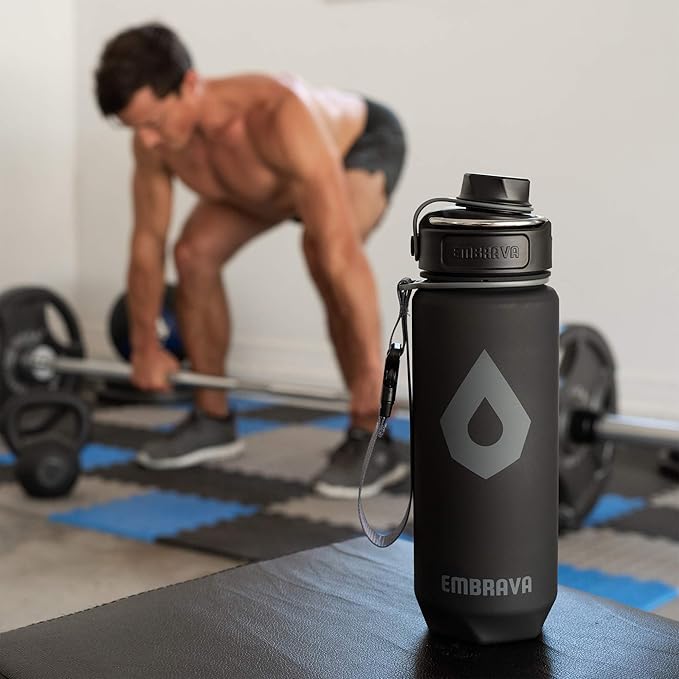 Embrava 24 oz Water Bottle with Time Marker - BPA Free Motivational Sports Bottle - Leak Proof Flip Top Lightweight Tritan Plastic - Gym School Office Hiking - Time Marked Water Bottles for Women Men