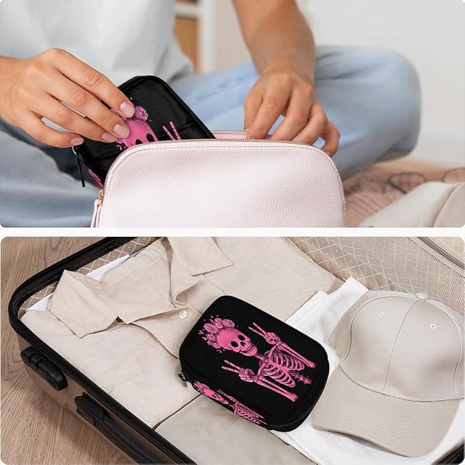 Pink Skull Fun Pill Case Travel Pill Organizer Weekly 7 Day Portable with Zipper Medicine Box Pill Case for Vitamins, Birth Control,Fish Oils,Medication, Supplements