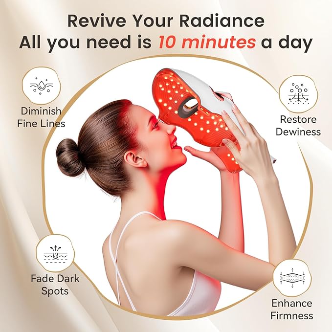 Red Light Therapy Mask for Face & Neck, LED Face Light Therapy,USB C Rechargeable,Infrared Mask for Home Working Travel Yoga (Blush)