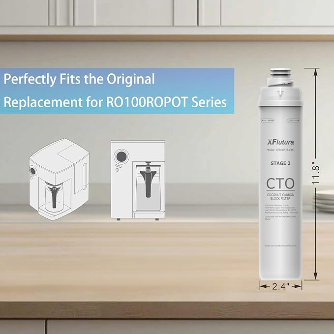 RO100ROPOT Series CTO Fliter Replacement Cartridge Compatible with Bluevua RO100ROPOT, RO100ROPOTUV Series Water Filter, 1-Year Replacement Cartridge, 2nd Stage (1 Pack)