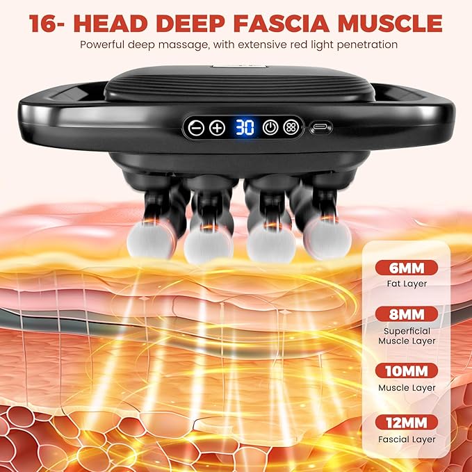 16 Head Massage Deep Tissue Massager Gun 2600mAh Massage Gun Deep Tissue with Type-C Fast Charging 3 Massage Modes & 30 Intensities Suitable for Muscle Soreness in The Waist, Shoulders,Neck After Work