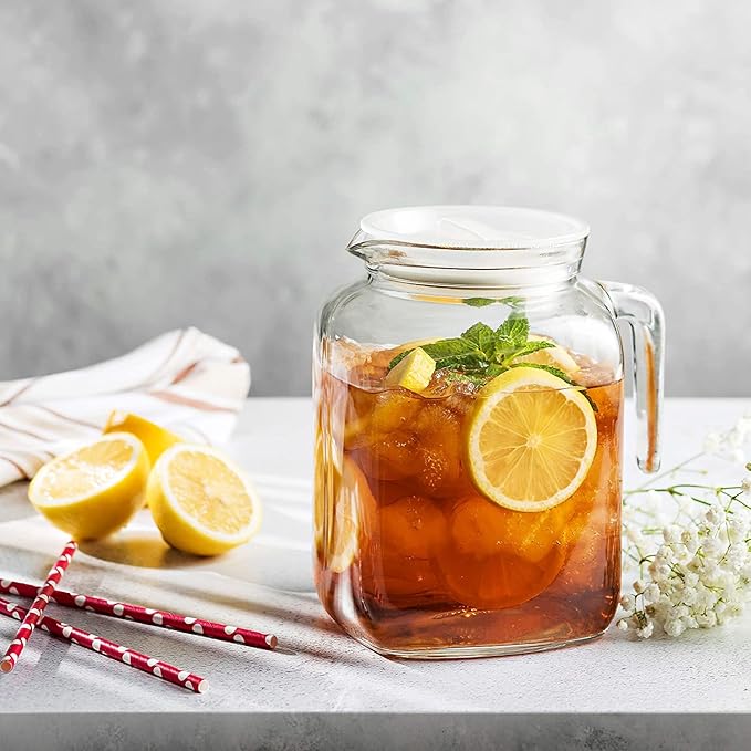 Bormioli Rocco Hermetic Seal Pitcher With Lid and Spout [68 Ounce] for Homemade Juice & Iced Tea or for Glass Milk Bottles, Clear