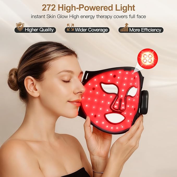 Red Light Therapy Mask for Face, 4 Mode Wireless Face Mask with 850nm Near Infrared, Portable Rechargeable and Ergonomic Design for Home & Travel