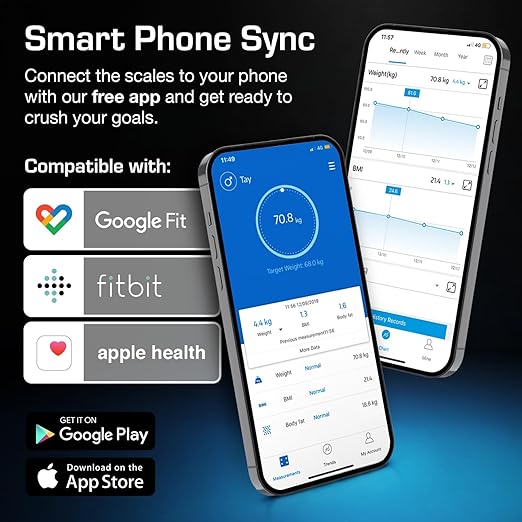 Active Era Digital Bathroom Bluetooth Scales Weight and Body Fat - Fit Track Scale Calculates BMI, Body Fat Percentage, Muscle Mass - Apple Health, Google Fit & Fitbit Compatibility (Black)