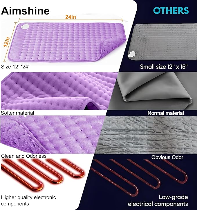 【2025 Upgrade】 Heating Pad for Neck Back Cramps Pain Fast-Heating Heating Pads Offer Softer Machine Washable Fabric with Heat Settings & Timer Easy to Operate,Moist Heat & Auto Shut of (Light Purple)