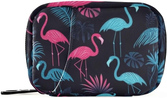Travel Pill Case Flamingo Monstera Palm Tree and Leaf Weekly Small Pill Box 7 Day Pill Box Pill Organizer Bag