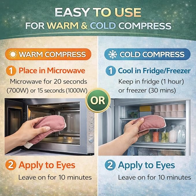 Microwavable Heated Eye Mask, Warm Compress for Eyes, Moist Heat Eye Compress for Dry Eyes | Eye Steam Mask, Hot Compress, Organic Grain, Reusable(Pink)