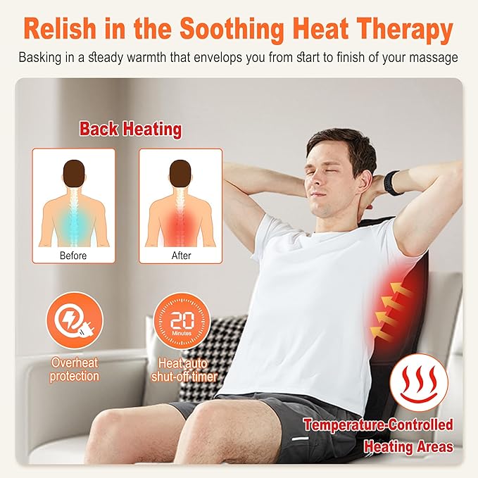 Massage Seat Cushion with Heat, Cooling Back Massager for Chair, Chair Massager for Full Body Massage, Deep Tissue Vibration Pad with 2 Adapters, Gifts for Dad Mom