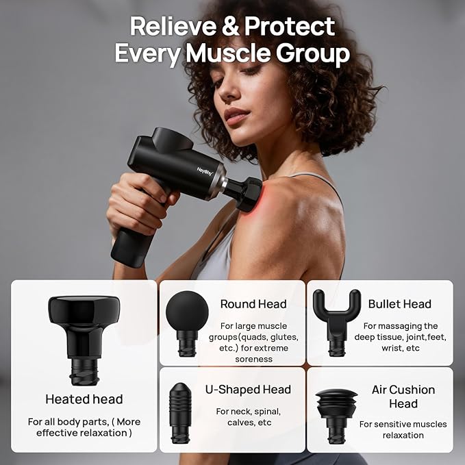 Professional Muscle Massage Gun with Heat, Portable Handheld Muscle Massager, Percussion Back Body Masajeador 12mm Amptitude for Athletes, Runner,FSA Eligible & HSA Approved