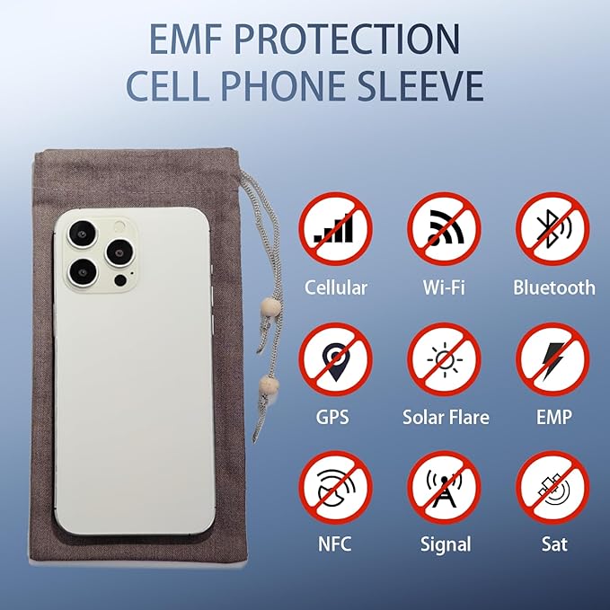 EMF Cell Phone Sleeve fo Phone Pouch, High-Shield EMF Blocking Pouch, 100% Silver Fibers forDigital Security, Signal Blocking, Anti-EMP Radiation Bag for Privacy Protection. (Gray)