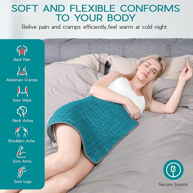 Heating Pad for Back Pain & Cramps Relief, Electric Heating Pad for Neck/Shoulders/Legs/Arms/Knee, 6 Heat Settings, 4 Timer, Auto Off, Machine Washable, Gifts for Men Women(Cyan, 20''x24'')