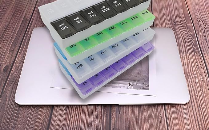 7 Day Weekly Pill AM PM Organizer, ShysTech Large Pill Case Pill Box for Pills/Vitamin/Supplements/Medication (Blue/White)