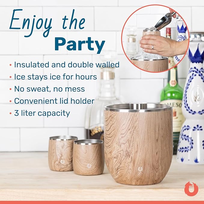Snowfox Plus - Insulated Ice Bucket with Lid/Scoop, Premium Vacuum Insulated Stainless Steel Ice Buckets for Parties, Ice Box, Home Bar Accessories, Parties Supplies, Bar Decor, 3L