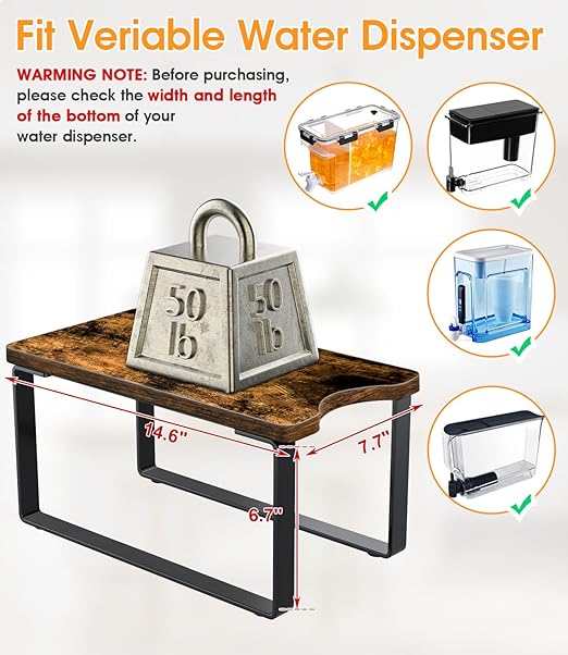 Water Filter Dispenser Stand Wood with Drip Tray - 7.9''W x 14.9''D x 7''H, Metal Stand Designed For Brita Filter, Compatible with Zero Water, PUR, Waterdrop etc