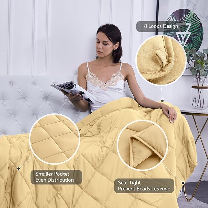 L'AGRATY Weighted Blanket - 60"x80", 20lbs Cooling Breathable Heavy Blanket with Glass Beads for Adult All-Season