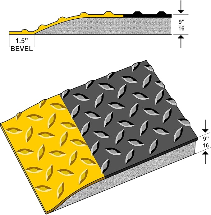 American Classic Diamond Plate Anti-Fatigue Mat – Closed-Cell Polymeric Sponge Base – Industrial Grade, Beveled Safety Edges, 9/16" or 1" Thick – Made in USA (Black/Yellow, 4'x15'x9/16)