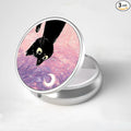 LRITER Pill Case, Portable Travel Pill Box, Pillbox Organizer, Cute Small Medicine Storage Container, Purse Accessories for Women, Men (Pink Starry Sky Cat)