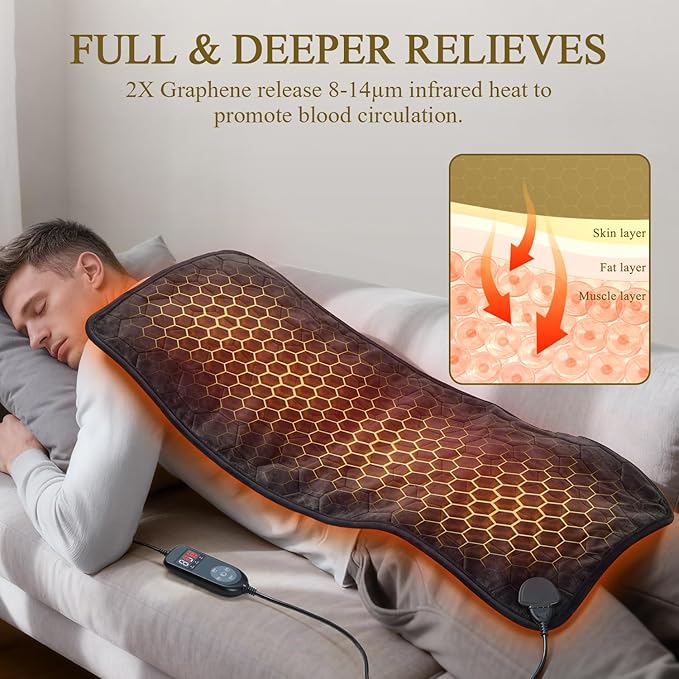 Extra Large & Hot Heating Pad: 2X Graphene XXL Max 160℉ Electric Heating Pad for Full Back Neck Shoulders - Fast Deep Relief for Men from Chronic Pain - 17" x 33" 4H Auto Off