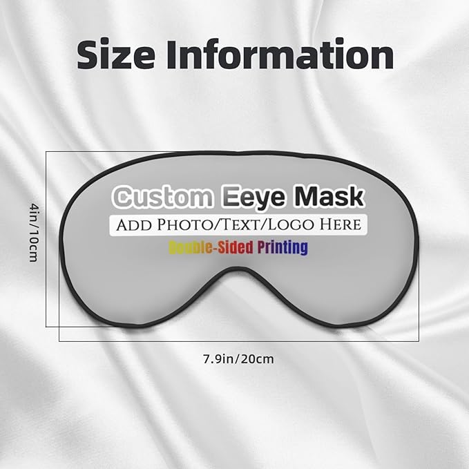 Custom Eye Mask for Sleeping Personalized Your Photo Text Logo Adjustable Strap Sleep Mask Customized Soft Blindfold Eyemask Blackout Eye Cover for Men Women Home Travel Offices Grey