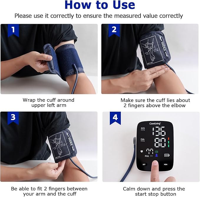 Blood Pressure Monitor, Upper Arm Blood Pressure Monitors for Home Use, 2x199 Readings Memory, Adjustable Arm Cuff 8.7"-16.5", Large Display with LED Background, Light Storage Bag