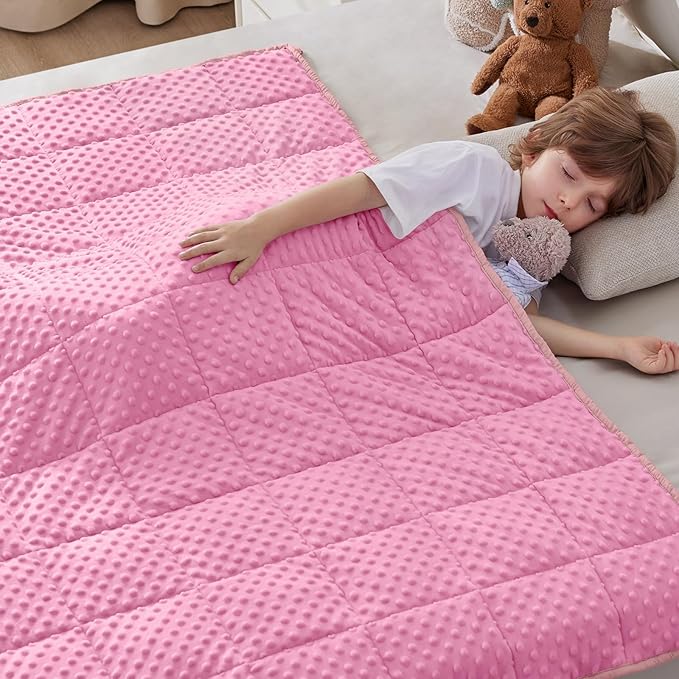 anfie Weighted Blanket Kids(40"x60" 7lbs) Weighted Blanket Cooling Blanket for Sleeping,Throw Size Breathable Blanket with Premium Glass Bead(Pink)