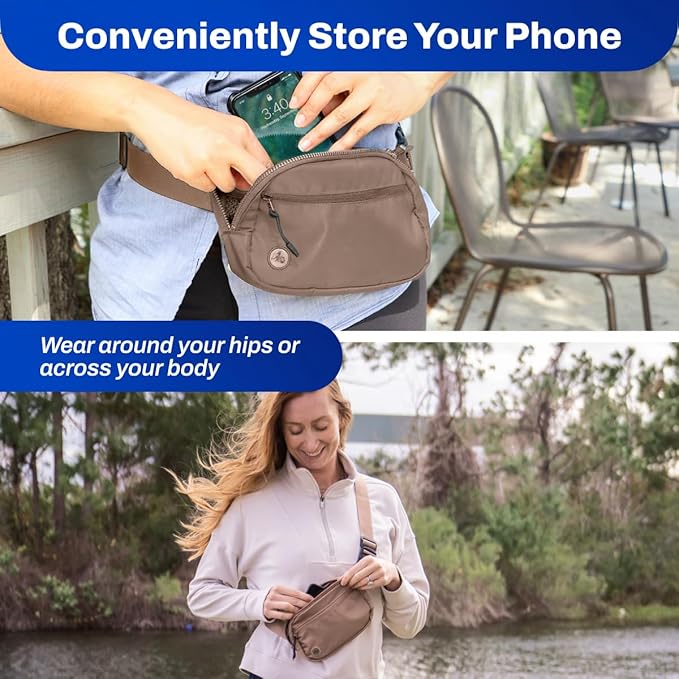 DefenderShield EMF & 5G Radiation Protection Fanny Pack - Light Brown Hip Pack for Men & Women - Adjustable Waist Belt Bag with Pockets