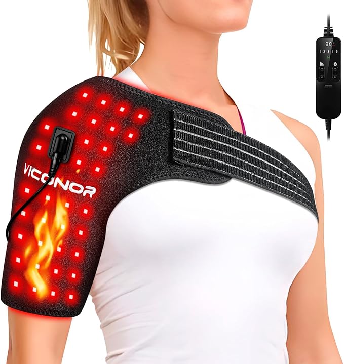 Viconor Red Light Therapy for Shoulder Pain Relife, Infrared Light Therapy for Body with Massage, Improve Joint Muscle, 660nm & 850nm Red Light Shoulder Wrap, Black1