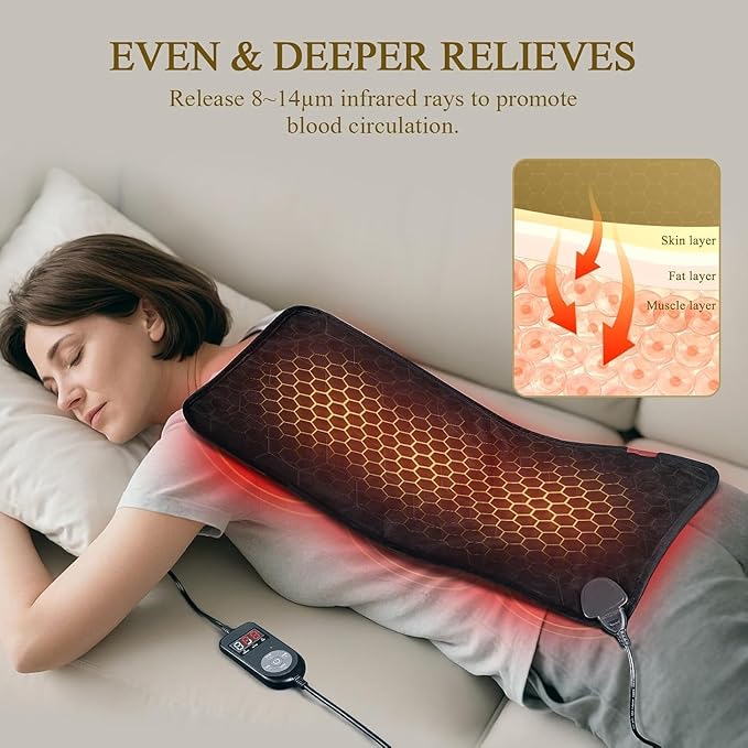Far Infrared Heating Pad: 2X Carbon Fiber 3X Deeper Heat for Back Neck Shoulders Pain & Period Cramps – Graphene 3S Fast Heat – Soft Warm Plush Fabric for Women with 4H Auto Off– 12" x 24"