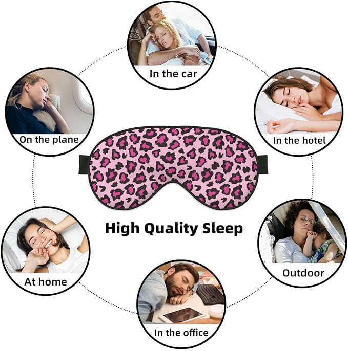 Light Pink Leopard Sleep Mask Eye Mask with Adjustable Strap Eye Sleep Shade Cover Blocks Light for Women Men Airplane Travel Nap