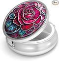 Pill Box-3 Compartment Small Pill Case for Purse & Pocket Mini Metal Pill Holder Travel Pill Container to Hold Supplements Vitamins BPA-Free (Rose)
