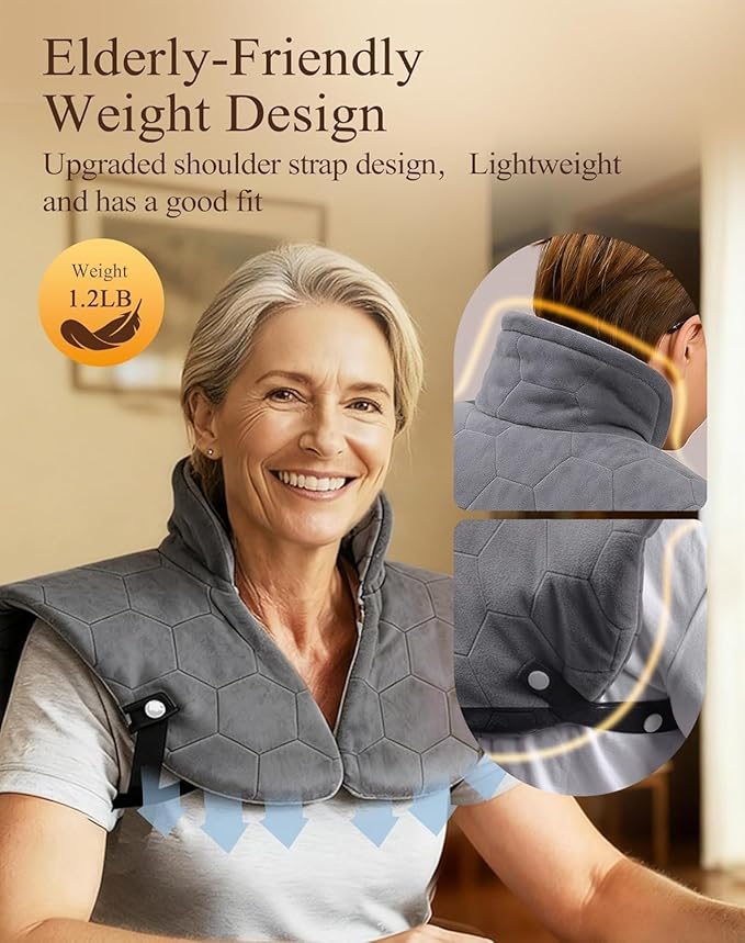Weighted Heating Pad for Neck and Shoulders and Back, 30s Fast Heating Pads for Pain Relief,160℉ Ergonomic Heated Wrap with 8 Temp & 16 Auto-Off Timers, Gifts for Women Men (Dark Grey)