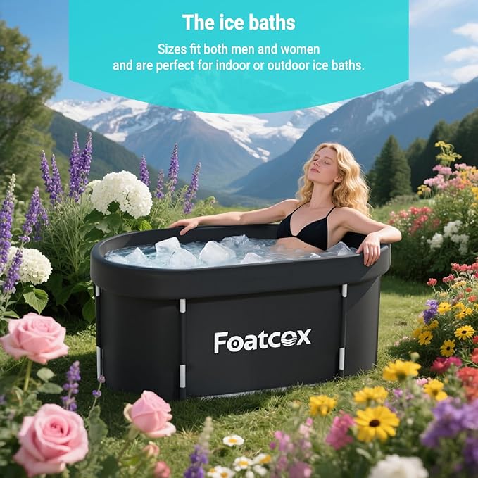 Portable Ice Bath Tub with Cover, Foldable Cold Plunge Tub for Outdoor Indoor, Large Bathtub for Athletes Ice Baths - 116.8 X 59 X 56 Cm