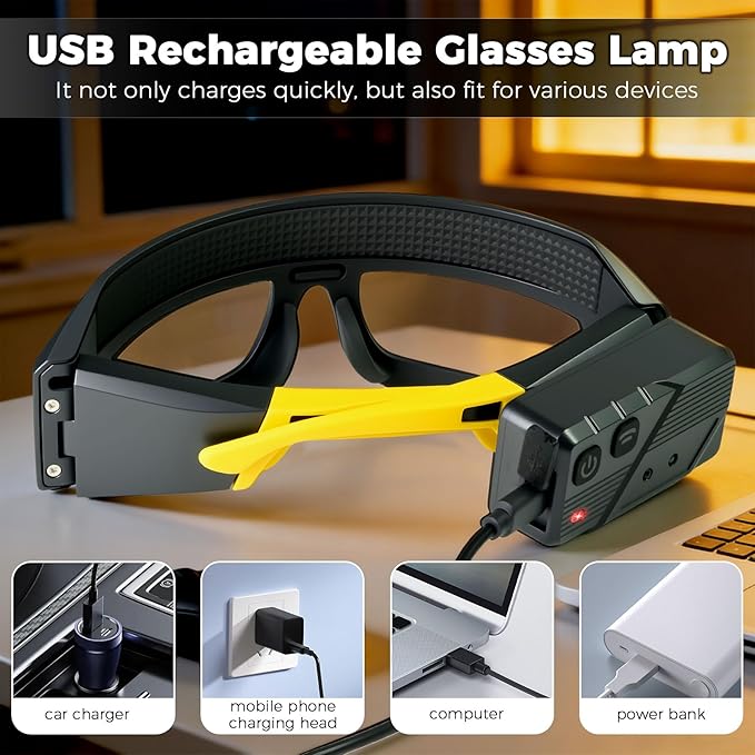 LED Headlight Glasses Rechargeable Headlight Glasses with Motion Sensor & Touch Control, Adjustable Safety Eyewear