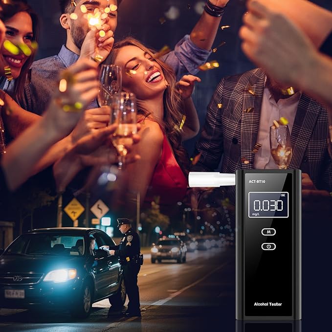 Portable Breath Alcohol Monitor – Personal-Use LCD Breath Checker with 10 Mouthpieces, Compact Device for Home, Car, Party Safety Awareness