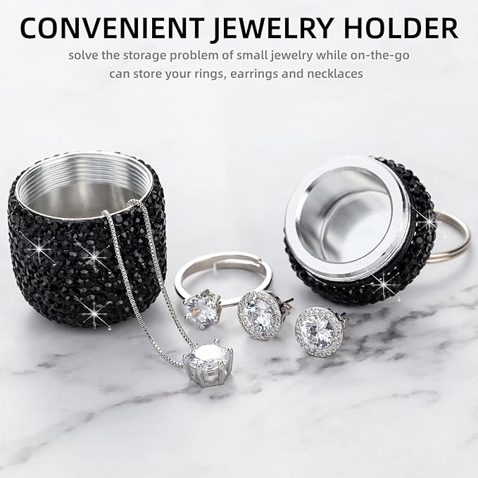 Bling Pill Organizer Travel Small Pill Case Keychain Waterproof Pill Box for Purse Portable Medicine Bottle Holder with Key Chain for Vitamin Supplement(Black)