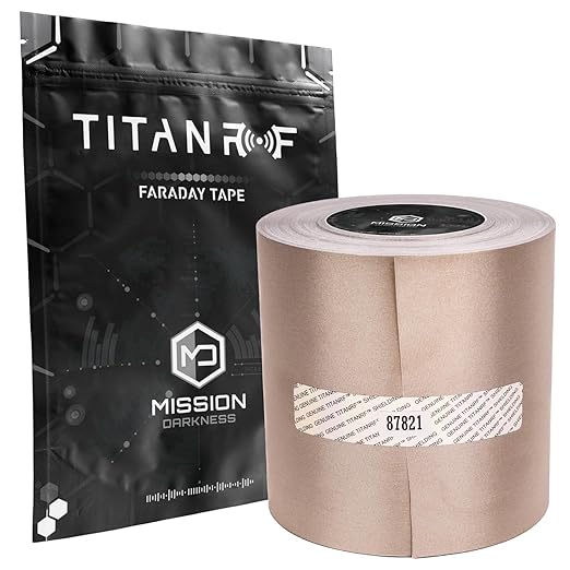 Mission Darkness TitanRF Faraday Tape // 6in W x 164ft L (15.24cm x 50m) High-Shielding Conductive Adhesive Tape Roll Used to Connect TitanRF Fabric Sheets or Seal RF Enclosures