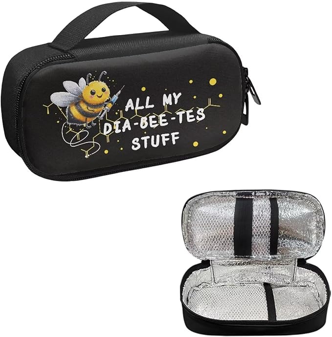 Rnyleeg Black Diabetic Bag for Supplies All My Diabeetes Stuff Insulin Cooler Travel Case Portable Diabetes Supplies Case for Home Diabetic Care