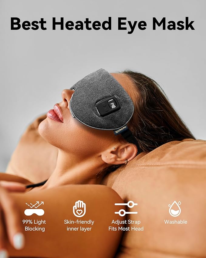 Heated Eye Mask for Dry Eyes: Warm Compress for Digital Tired Eyes, Stye Relief - Cordless, Adjustable Heat & Timer Settings - Airplane/Road Travel, Sleep aid, Office nap Grey