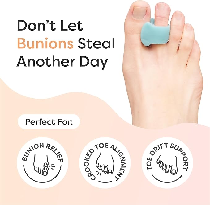 ZenToes Gel Toe Separators for Overlapping Toes, Bunions, Big Toe Alignment, Corrector and Spacer - 4 Pack (Blue)