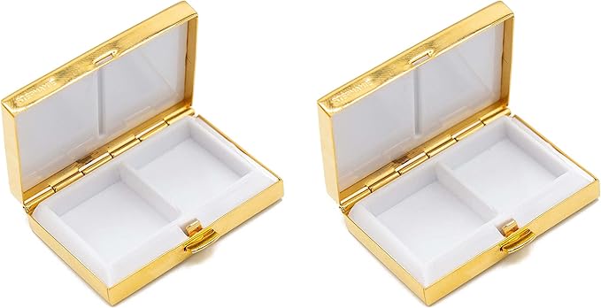 Stephanie Imports Set of 2 Rectangular-Shaped Pocket Purse Pill Box & Organizer With Dual Compartments (Gold Waves)