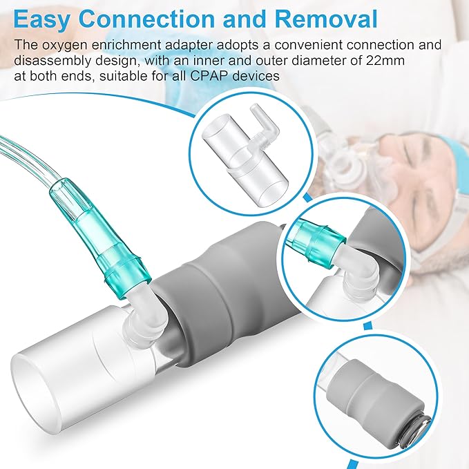 4 Pack Oxygen Enrichment Adapter, Oxygen Adapter Enrichment Port Connector fits CPAP Tubing Hose, Medical Grade Universal CPAP Tube Connector Compatible with Heated and Non Heated Tube