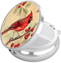 Cardinal Cherry Blossom Pill Case, Pill Box 3 Compartments Metal Small Pill Holder with Mirror Mini Travel Pill Container for Purse Pocket Women Men